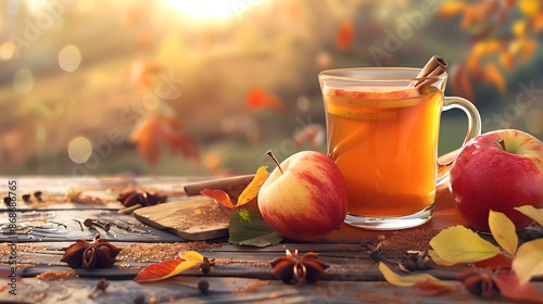 Flavorful apple cider near apricoat on a wooden table very detailed and realistic shape photo