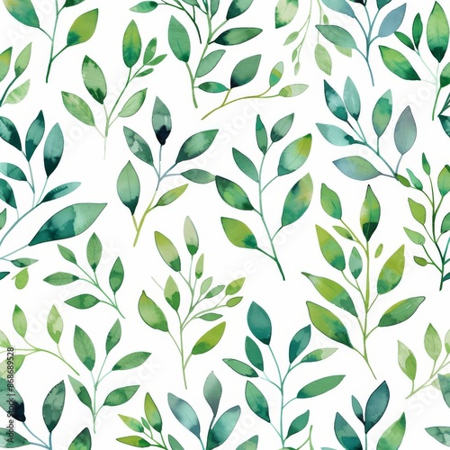 Wallpaper Mural Seamless floral pattern with tree branches in watercolor. Green branches against a white background. Torontodigital.ca