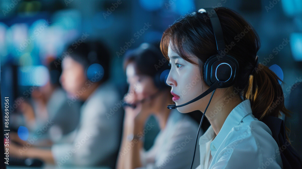 Chinese woman working in call center Chinese woman working in call center