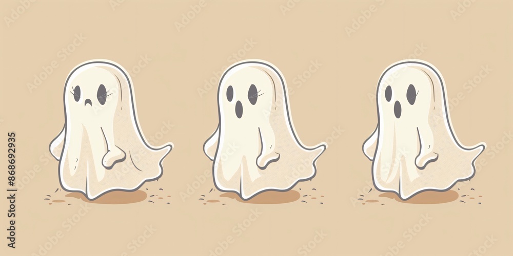 Cute Simple Line Art Ghosts Vector Illustration Cute Simple Line Art Ghosts Vector Illustration