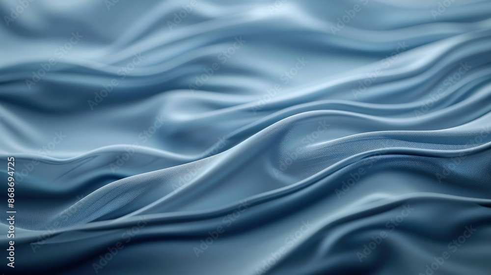 Fototapeta premium Abstract blue fabric with soft, flowing folds and ripples. A smooth, luxurious texture. Perfect for design projects.
