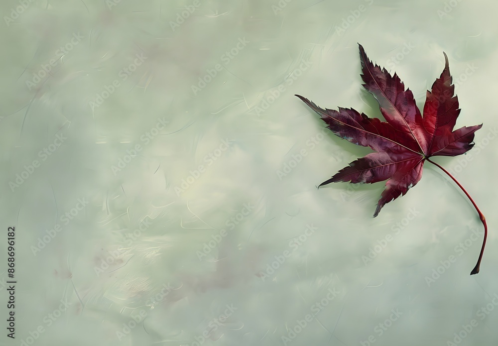Single Burgundy Maple Leaf on Pastel Green Background Single Burgundy Maple Leaf on Pastel Green Background