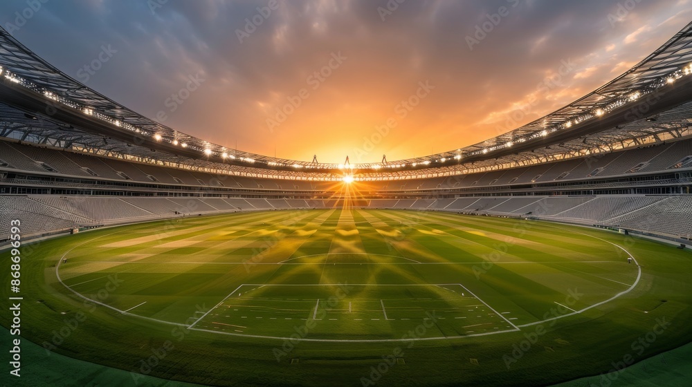 A breathtaking view of a majestic football stadium illuminated by a stunning sunset, showcasing the beauty and grandeur of the venue. A breathtaking view of a majestic football stadium illuminated by a stunning sunset, showcasing the beauty and grandeur of the venue.