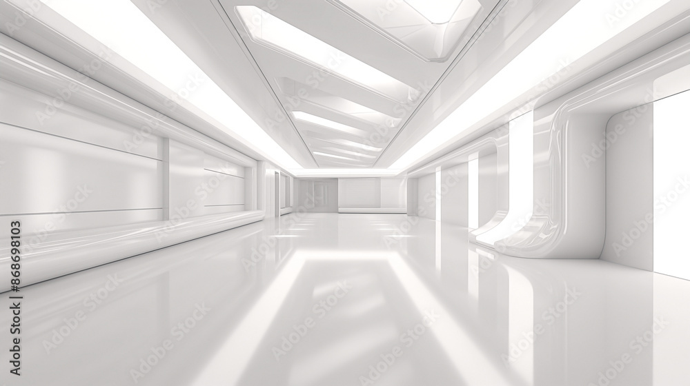 Obraz premium Empty Long Light Corridor. Modern white background