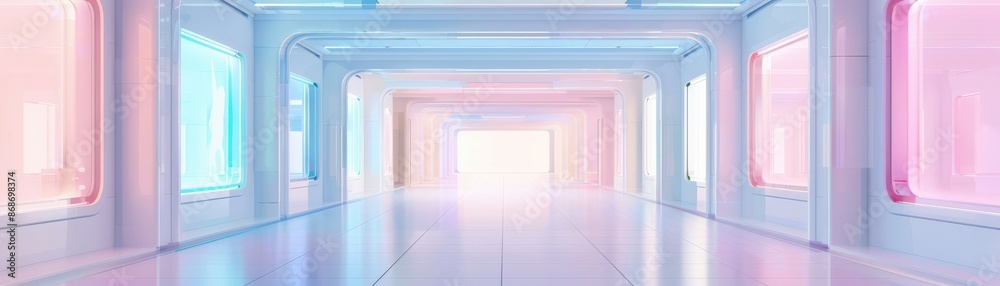 Abstract pastel hallway with glowing windows. Abstract pastel hallway with glowing windows.