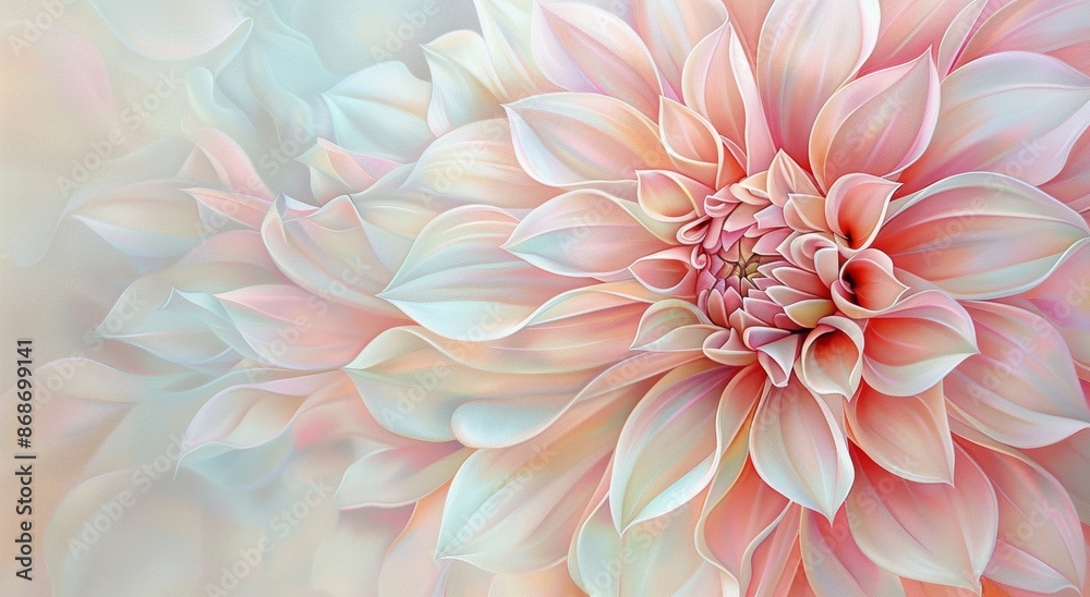 A pink and white flower with petals on a blue background in a closeup view