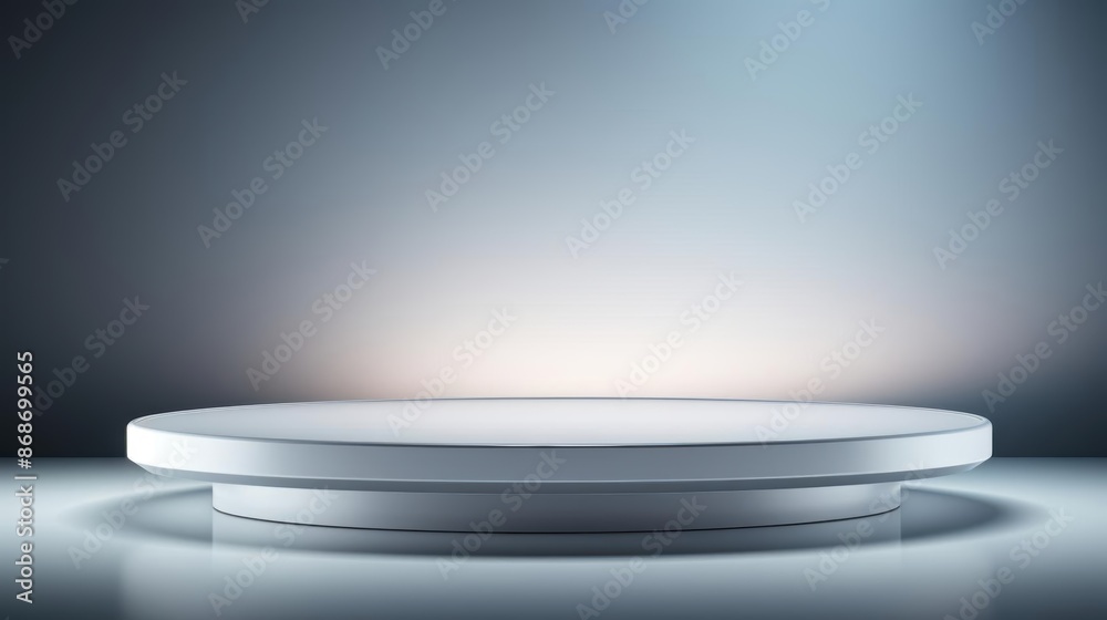 Soft white circular podium on a gentle grey gradient background, clean and understated Soft white circular podium on a gentle grey gradient background, clean and understated
