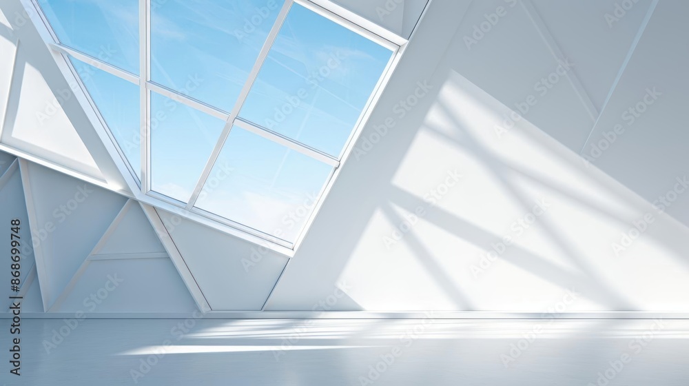 Stark white wall with a stark glare from a modern, angular window, providing a contemporary background Stark white wall with a stark glare from a modern, angular window, providing a contemporary background