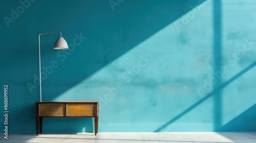 Vibrant turquoise wall with a light glare from a seafacing window, bright and lively photo