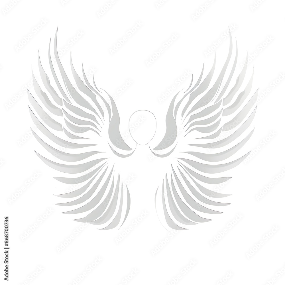 Fototapeta premium Minimalist Gray Angel Wings on White Background
