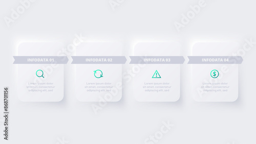 Neumorphic flowchart infographic. Creative concept for infographic with 4 options. Template for presentation and chart.