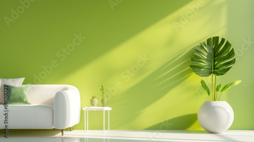 A contemporary apartment featuring a refreshing green color palette, with minimalist design elements and plenty of copy space for customization. Ideal for projects that need a modern and stylish