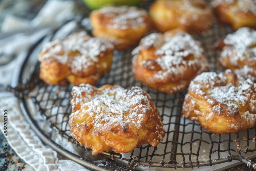 Golden Fried Doughnuts Covered in Powdered Sugar