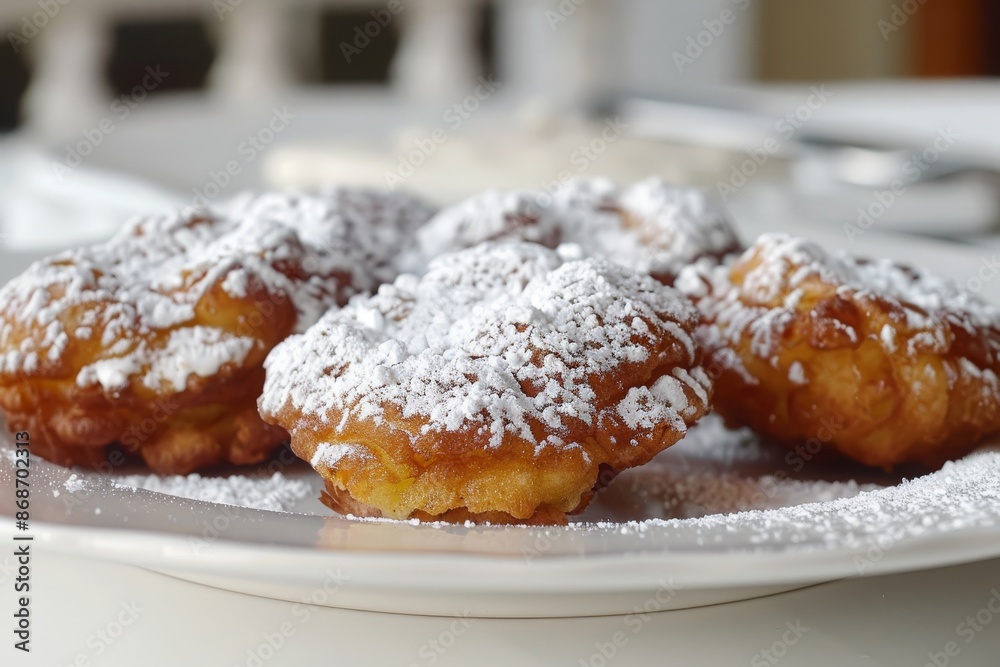 Powdered Sugar Doughnuts on a White Plate Powdered Sugar Doughnuts on a White Plate