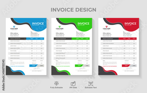 Business invoice form template. Minimal Corporate Business Invoice design template, invoice template vector. business stationery design payment agreement design template 