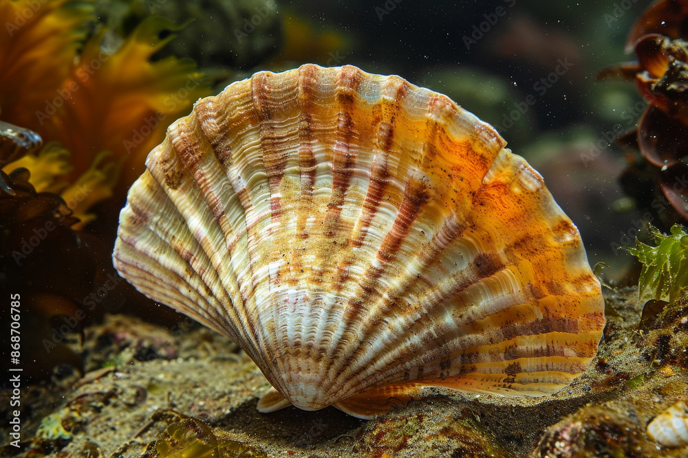 A large shell is on the sand