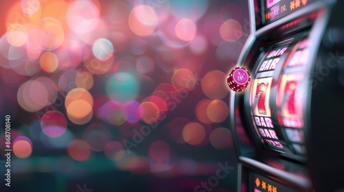 A stylish black casino slot machine, designed to attract players with its sleek and modern appearance. The image provides plenty of copy space for adding text or graphics.