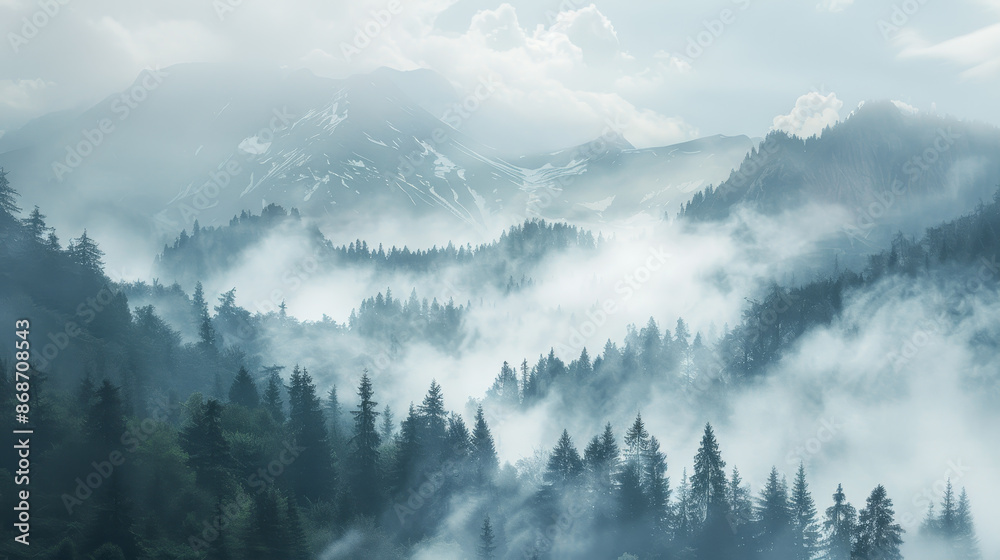 The sky is cloudy and the mountains are covered in fog The sky is cloudy and the mountains are covered in fog