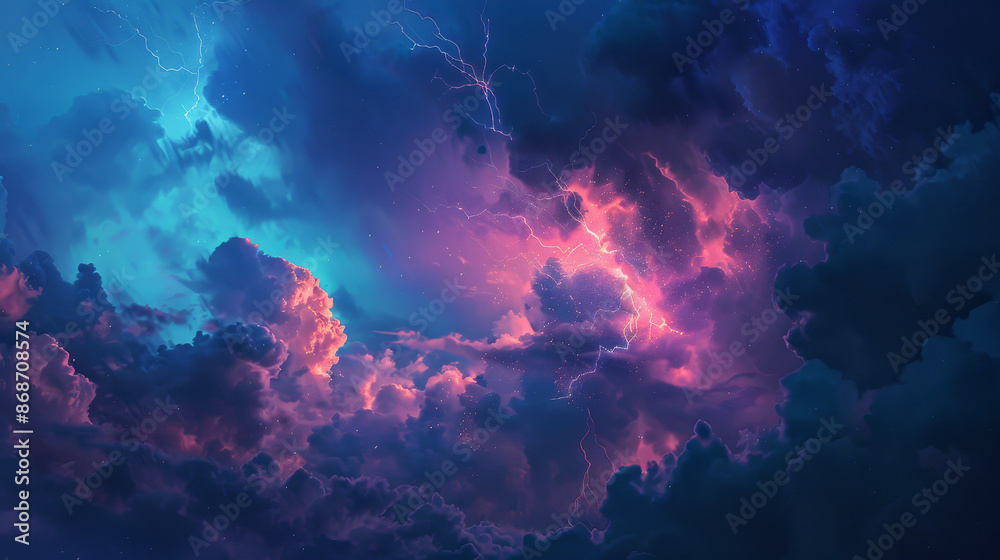 A sky full of clouds with a few lightning bolts A sky full of clouds with a few lightning bolts