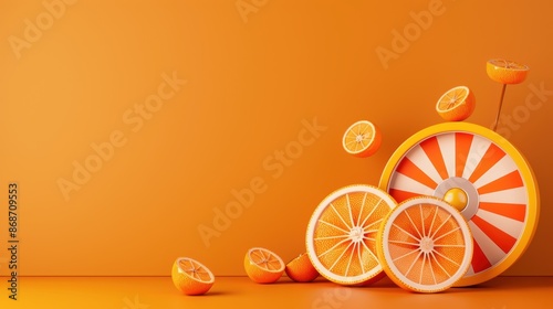 A contemporary casino slot machine featuring a striking orange color scheme and minimalist design. The image provides ample copy space for adding text or graphics, ideal for advertising or marketing