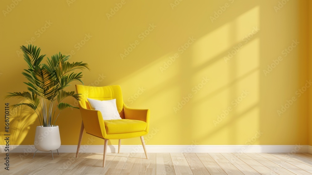 A serene living room in soft shades of yellow, designed in a minimalist style with clean lines and a tranquil atmosphere. The image provides ample copy space for customization, making it perfect for A serene living room in soft shades of yellow, designed in a minimalist style with clean lines and a tranquil atmosphere. The image provides ample copy space for customization, making it perfect for