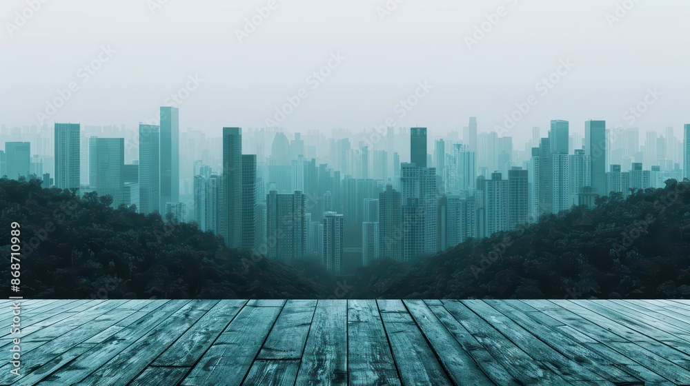 Futuristic banner showcasing an empty wood merging with a digital cityscape with sleek design with copy space Futuristic banner showcasing an empty wood merging with a digital cityscape with sleek design with copy space