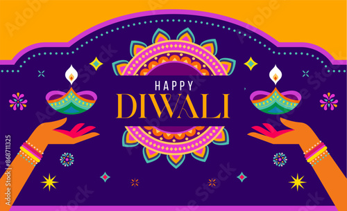 Diwali festival poster, Diwali Sale banner, Diwali background design with lights, peacock, lanterns, candles and flowers