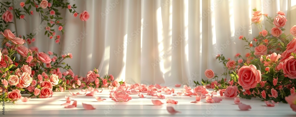 Elegant podium background display featuring rose flowers, delicate petals, and classic charm. Elegant podium background display featuring rose flowers, delicate petals, and classic charm.