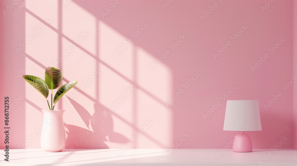 A modern bedroom with a subtle pink color scheme, designed in a minimalist style with clean lines and uncluttered space. The image offers plenty of copy space for customization. A modern bedroom with a subtle pink color scheme, designed in a minimalist style with clean lines and uncluttered space. The image offers plenty of copy space for customization.