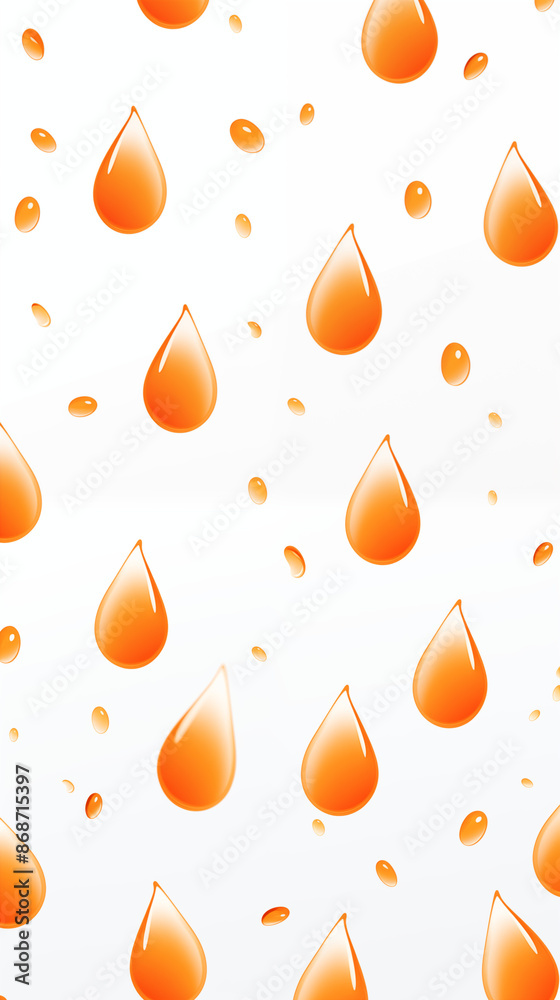 Orange Drops of Paint and Water on White Background, Abstract Image, Texture, Pattern Background, Wallpaper, Background, Cover and Screen of Cell Phone, Smartphone, Computer, Laptop, Format 9:16 and 1
