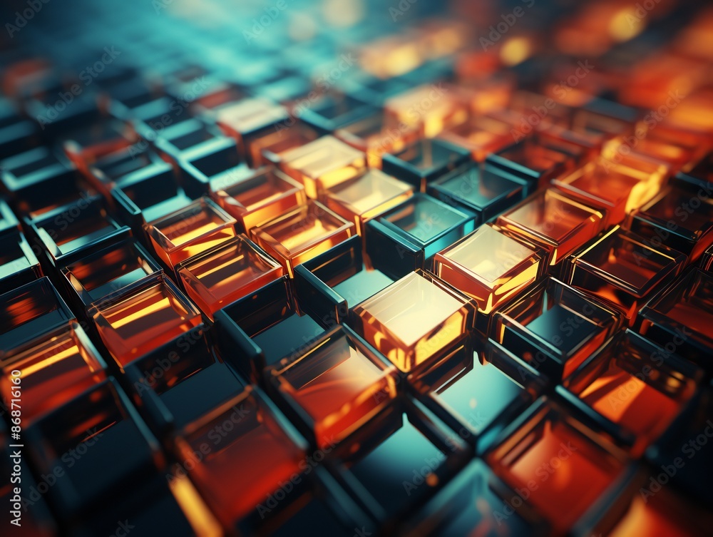 A cluster of illuminated glass cubes creates a mesmerizing display of light and shadow. A cluster of illuminated glass cubes creates a mesmerizing display of light and shadow.