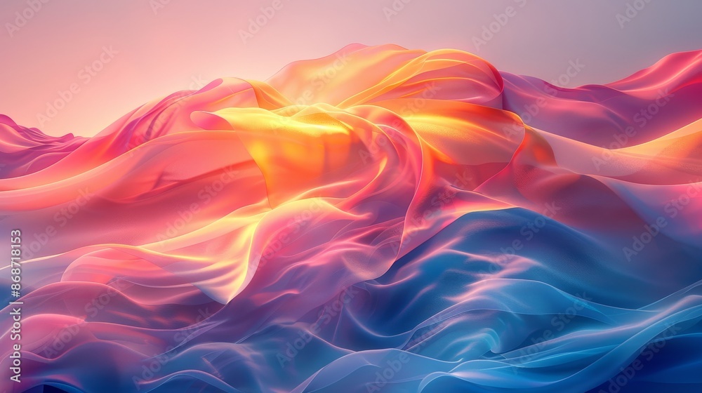 Obraz premium A smooth and flowing abstract background with bright waves in pink, blue, and yellow hues.