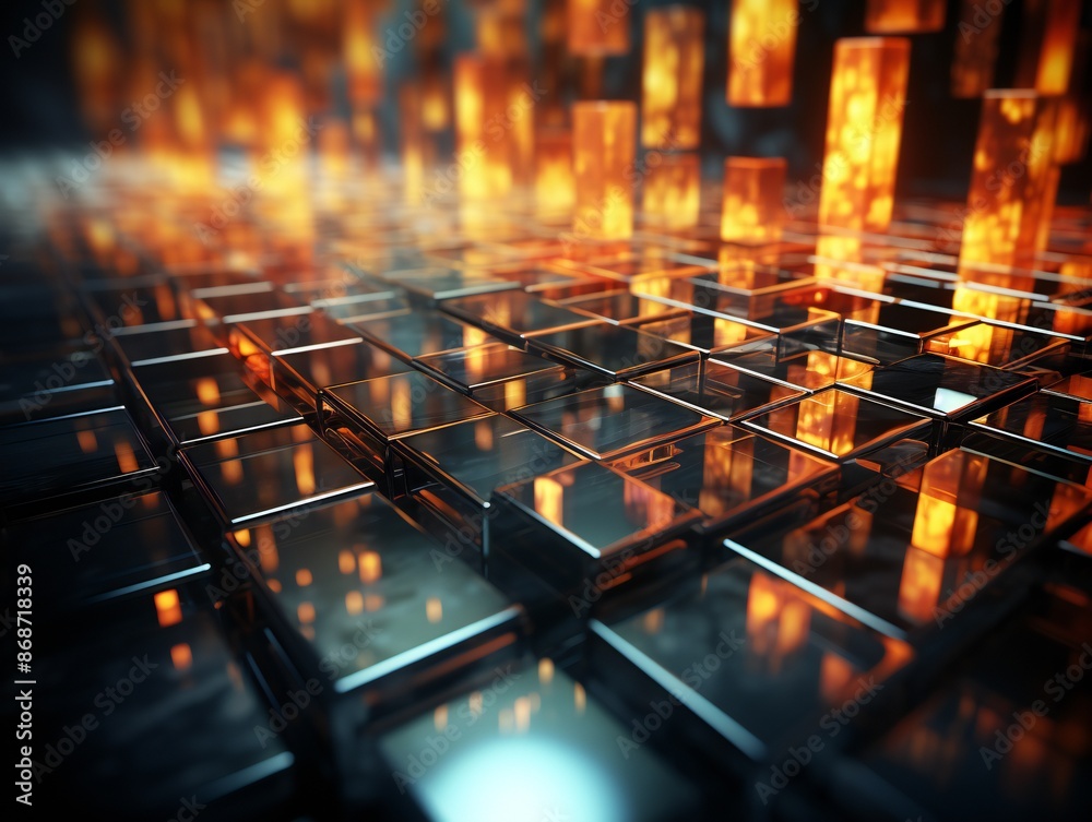 A cluster of illuminated glass cubes creates a mesmerizing display of light and shadow. A cluster of illuminated glass cubes creates a mesmerizing display of light and shadow.