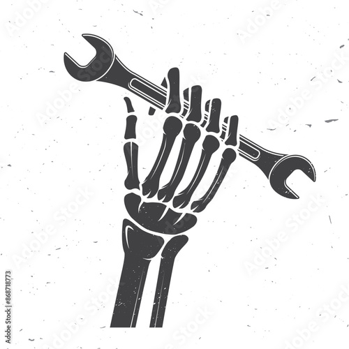 Skull hand holding wrench. Vector. Labour Day concept.
