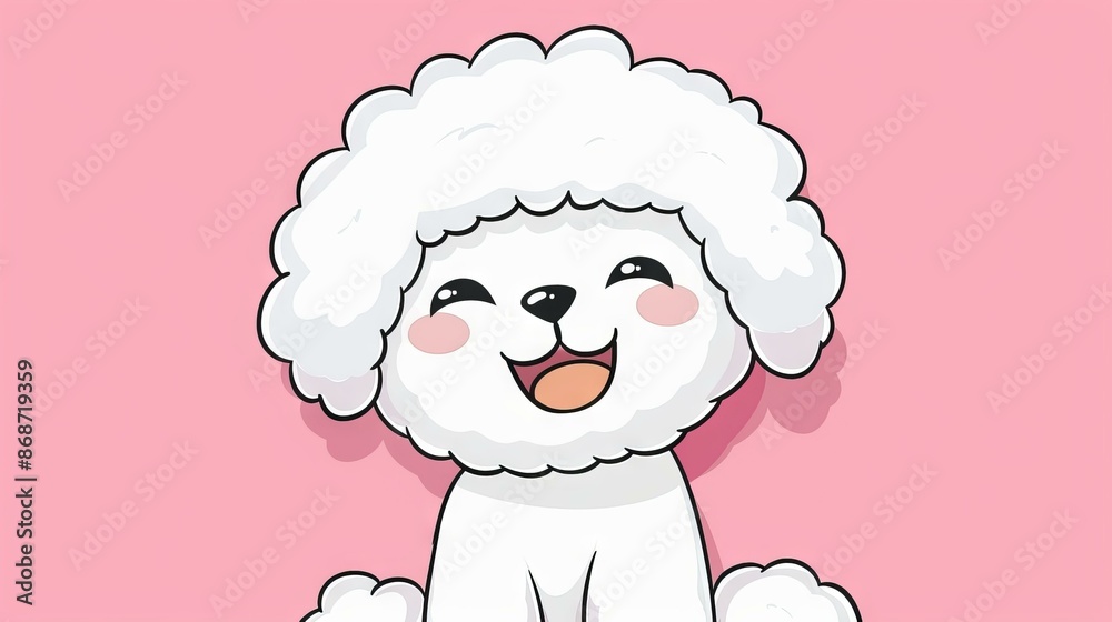 Fototapeta premium Adorable cartoon poodle on pink background. Cute and happy cartoon poodle dog illustration, perfect for animal lovers, pet businesses, and playful designs.