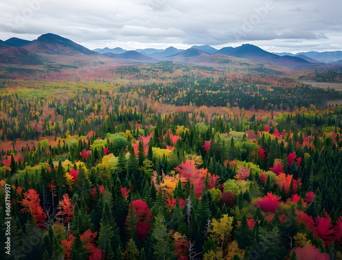 Aerial View of Adirondack Mountains in Autumn