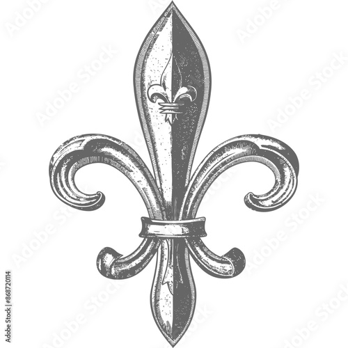 Engraved Fleur-de-lis, Monochrome Heraldic Lily, Vintage Detail.