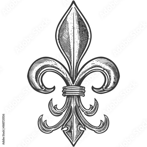 Engraved Fleur-de-Lis: Ornate Lily Heraldic Symbol, Antique Style Illustration