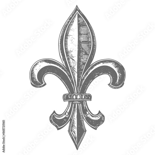 Etched Fleur-de-lis: Vintage Heraldic Lily, Monochrome Engraving Detail