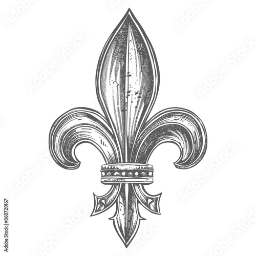 Etched Fleur-de-lis: Vintage Symbol, Ornate Heraldic Lily, Detailed Engraving.