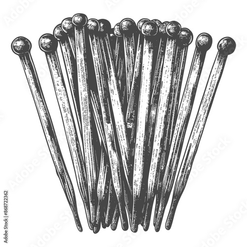 Vintage Engraving: Bundle of Cocktail Picks with Round Finials, Black and White.