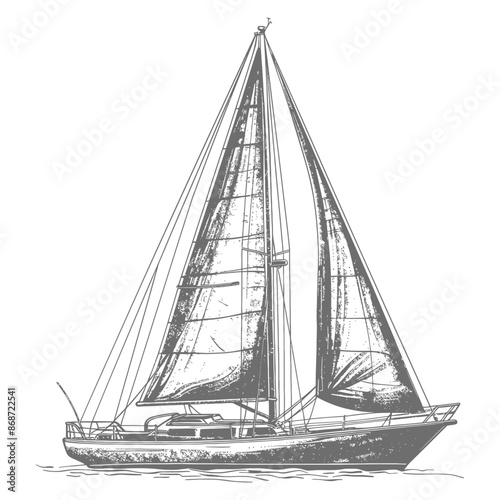yacht with engraving style black color only