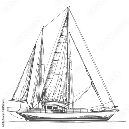 yacht with engraving style black color only