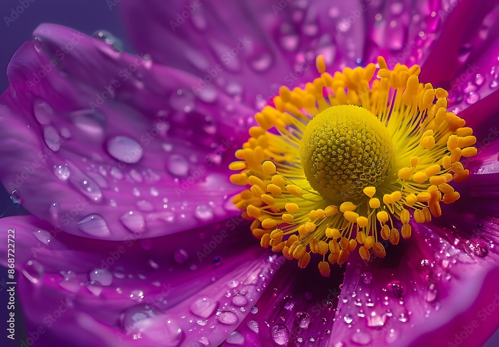 Close-Up Magenta Cosmos Flower with Dew Drops Close-Up Magenta Cosmos Flower with Dew Drops