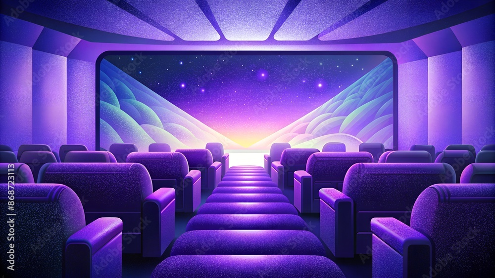 Illustration of a modern VIP cinema room furnished with comfortable black leather reclining seats Illustration of a modern VIP cinema room furnished with comfortable black leather reclining seats