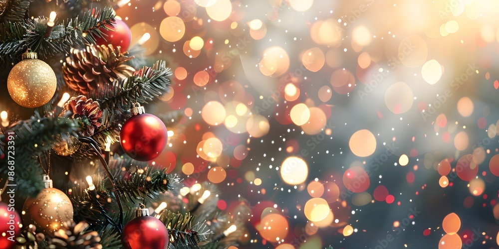 Christmas Tree Banner with Red and Gold Ornaments Christmas Tree Banner with Red and Gold Ornaments