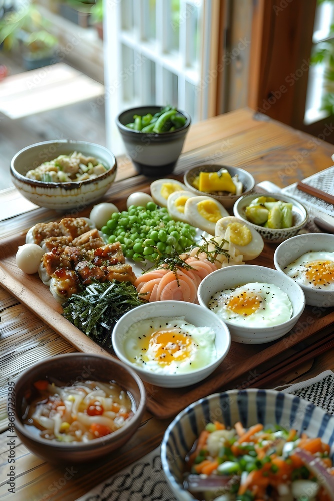 Japanese Cuisine with Eggs and Vegetables Japanese Cuisine with Eggs and Vegetables