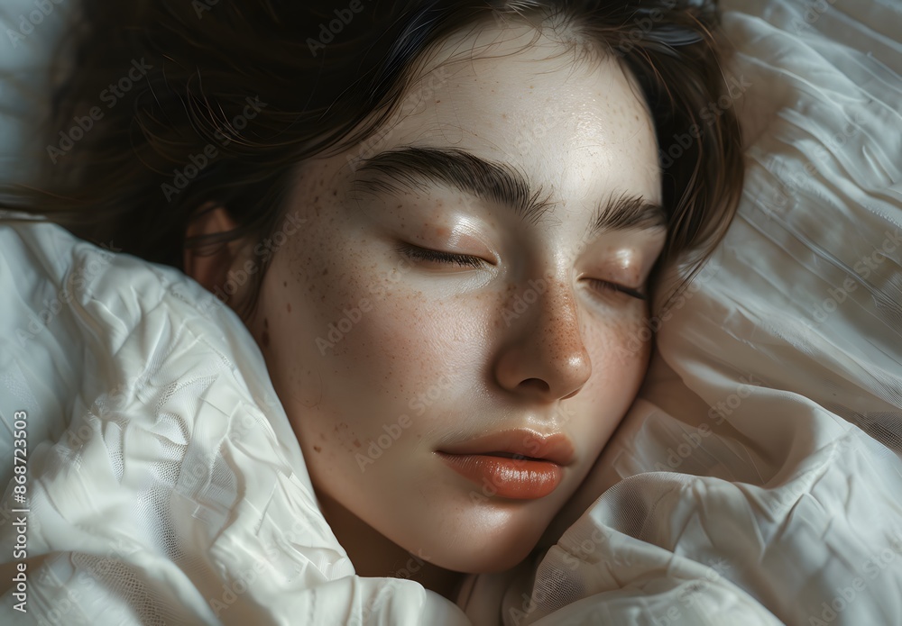 Close-Up of Woman Sleeping Peacefully in Bed Close-Up of Woman Sleeping Peacefully in Bed