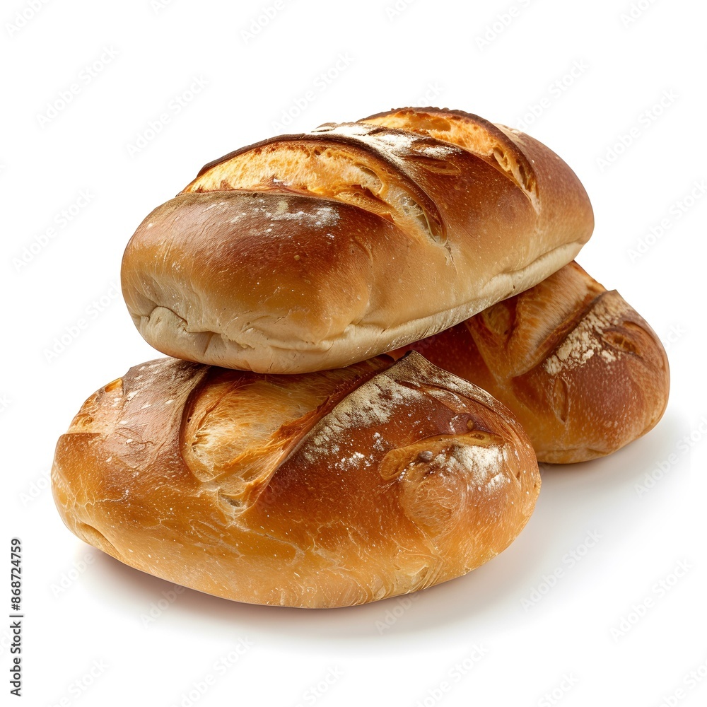 Three loaves of bread stacked on top of each other Three loaves of bread stacked on top of each other