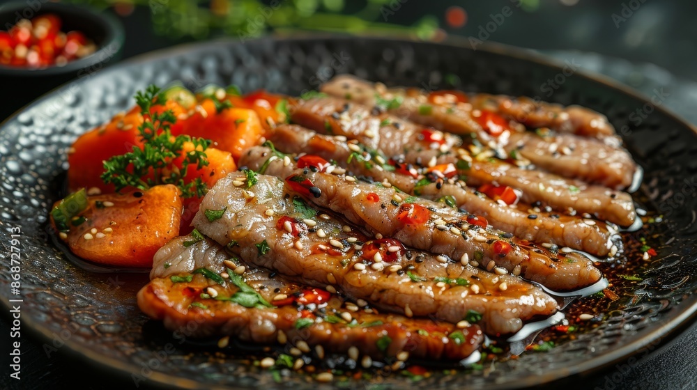 Cold dishes with spicy pressed pork ear crispy slices and milk melon
